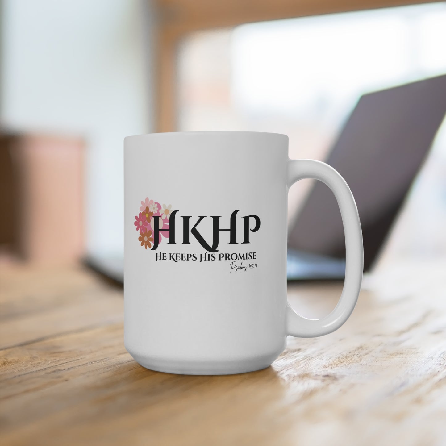 Inspirational Floral Coffee Mug - 15oz "He Keeps His Promise"